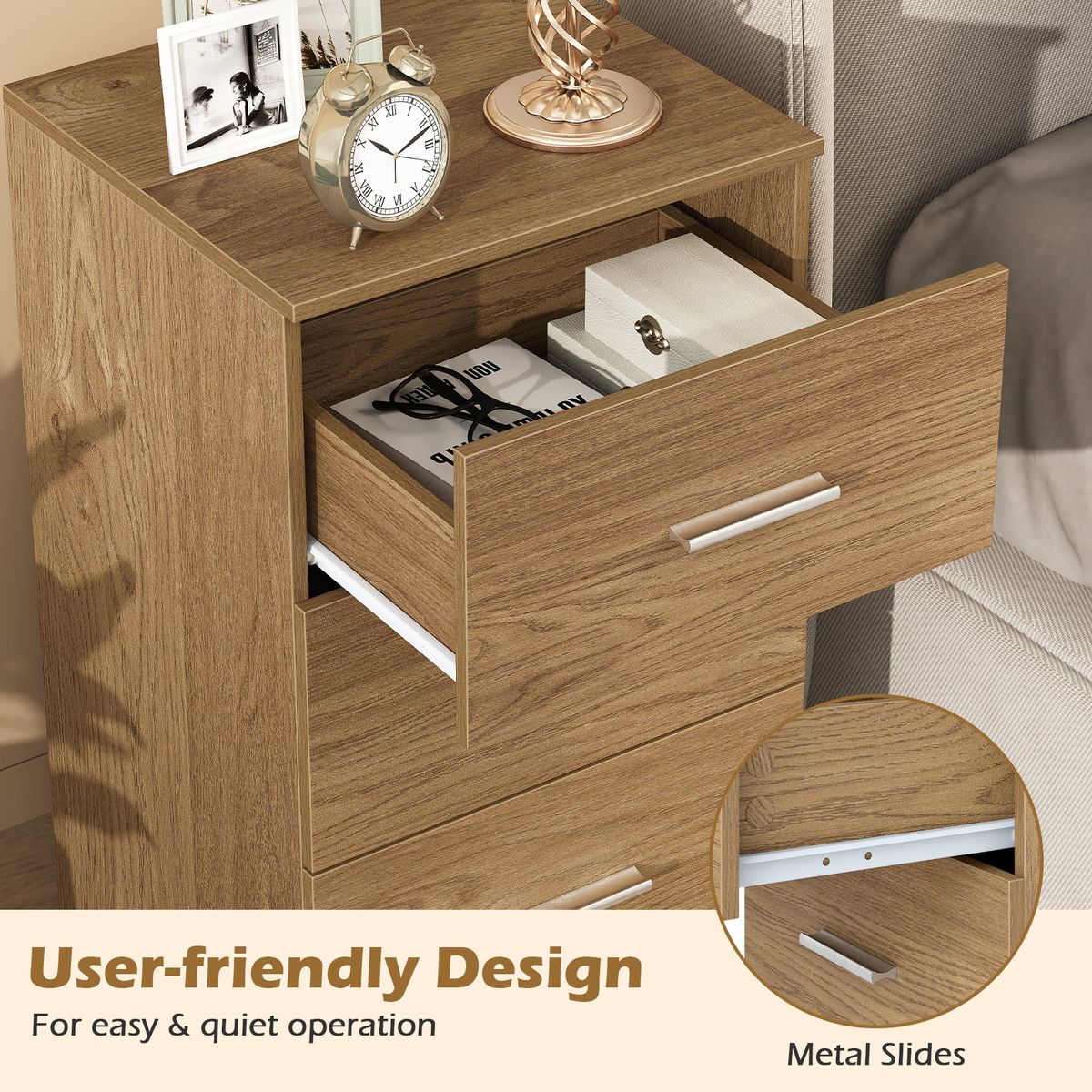 Table de chevet Coast - Commode en bois à 3 tiroirs - Design moderne - Naturel 38 x 35 x 66 cm
