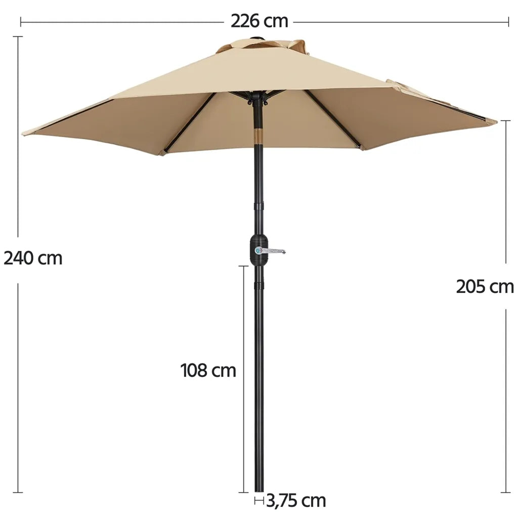 Yaheetech Parasol - Inclinable - Manivelle - 226 cm - Marron clair