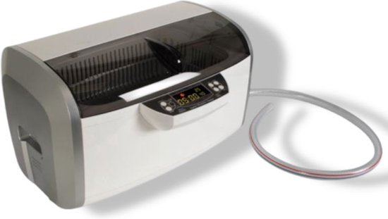 Perel Nettoyeur à ultrasons 6 L - Fonction dégazage - Vanne de vidange - Minuterie et température réglables - Panier amovible et porte-montre - Usage professionnel - 310 W, 35 kHz - Blanc