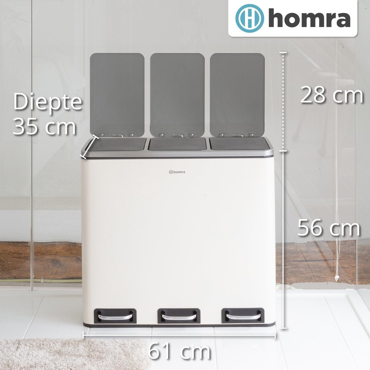 Poubelle de tri sélectif - Homra SPARQ - 3 x 18 L de capacité - 54 L - Blanc - acier inoxydable