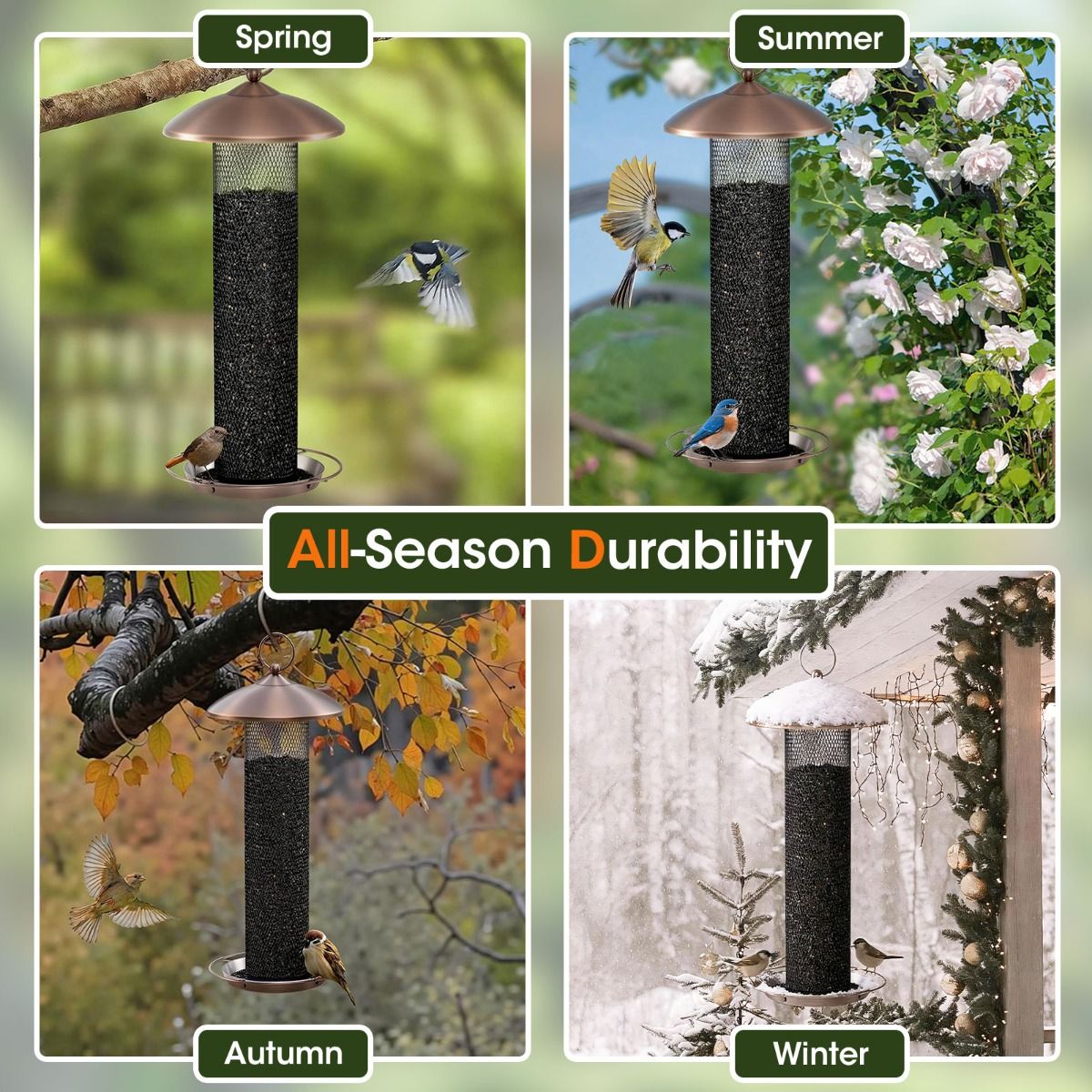 Mangeoire à oiseaux Coast - Colonne d'alimentation métallique à trois niveaux - 37 cm - Noir