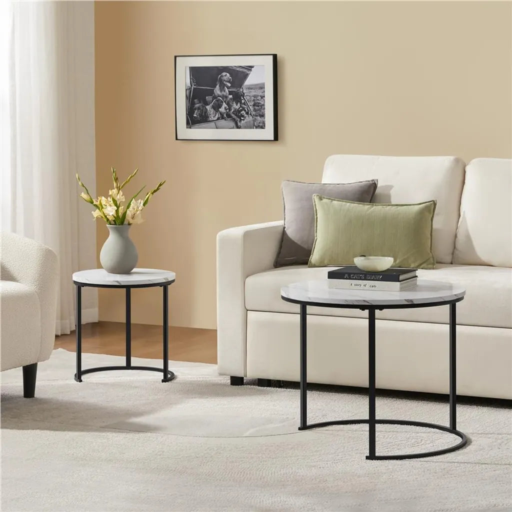 Yaheetech Lot de 2 tables basses – Blanc – Rondes – Ø 60 x 50,5 cm et Ø 40 x 41,5 cm