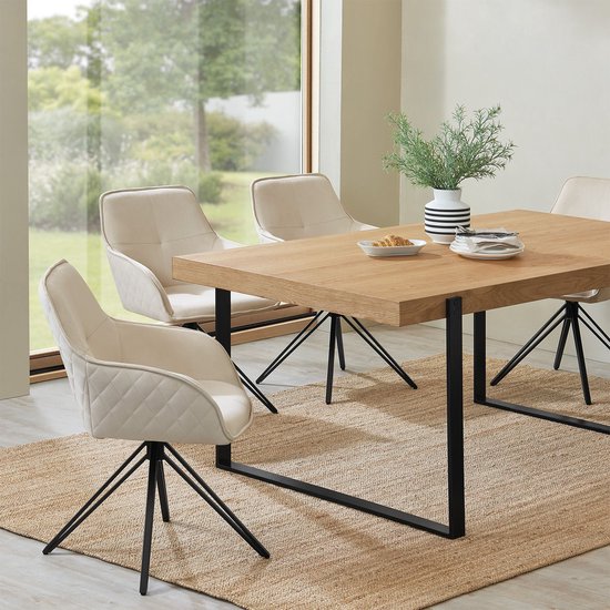 Chaise de salle à manger / Chaise pivotante / Chaise baquet Clyde - Beige - Base en métal