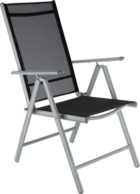 tectake® seat set aluminium folding chairs, lounge set with 6x chairs and 1x glass table dining table, garden furniture set weatherproof for balcony, garden chairs, patio furniture, lounger - silver