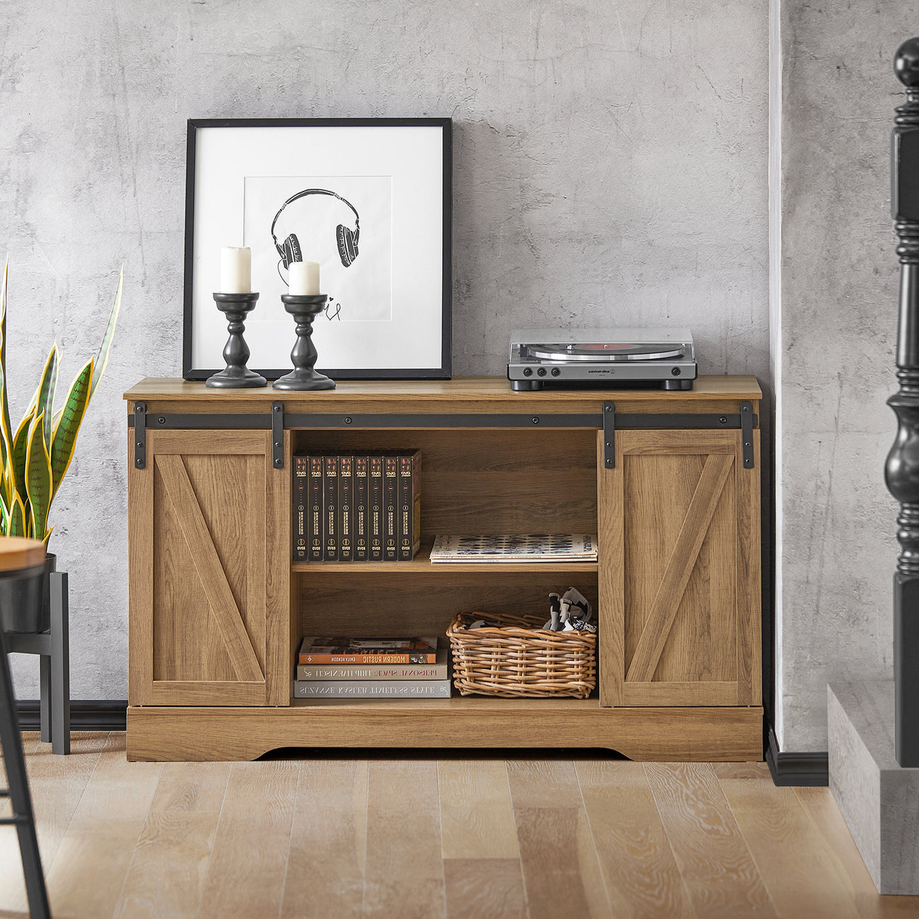 SoBuy FSB60-BR Armoire de rangement avec porte coulissante - Rural - 120 x 40 x 70 cm