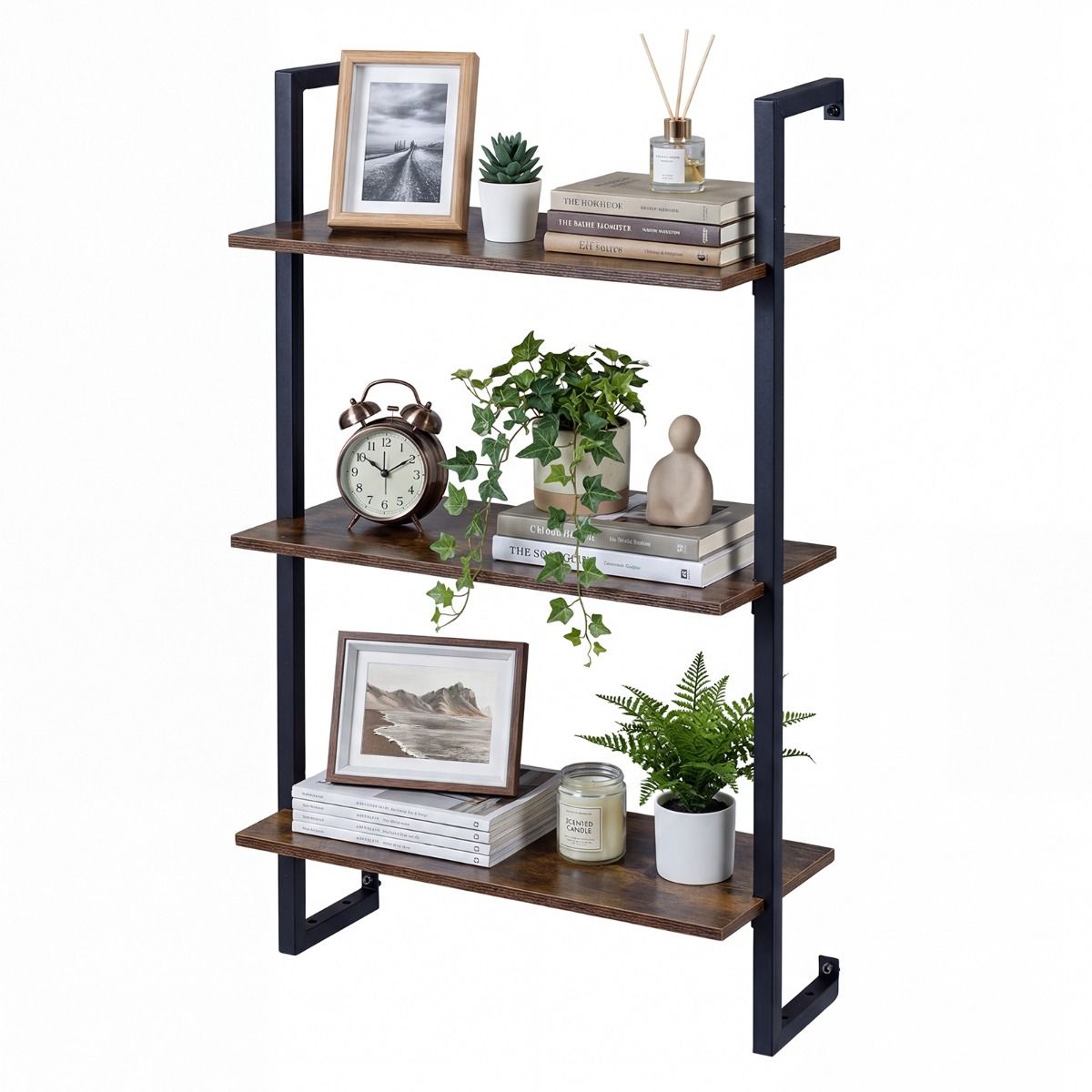 Étagère murale Coast pour cuisine - 3 niveaux - structure métallique - marron - 53 x 23 x 90 cm