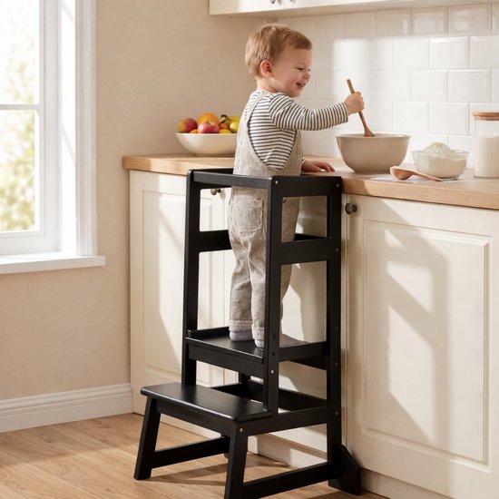 Oemmie Learning Tower - Tour d'apprentissage - Tour d'apprentissage Montessori - Tour d'apprentissage Kitchen Aid - Tour d'apprentissage - Step up - Marchepied pour enfants - Noir