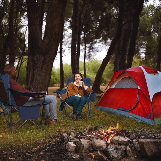 Chaise de camping - TRVLMORE - XL - Chaise pliante confortable - 150 kg max - Porte-boisson - Bleu