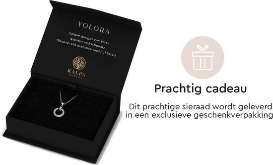 Yolora Collier Femme avec Pendentif Rond - Cristaux Kalpa Camaka - Argent - Plaqué Or Blanc 18K - Collier Femme Argent - Bijoux - Collier - Boîte Cadeau de Luxe - Boîte Cadeau - Boîte Cadeau - Bel Emballage Cadeau