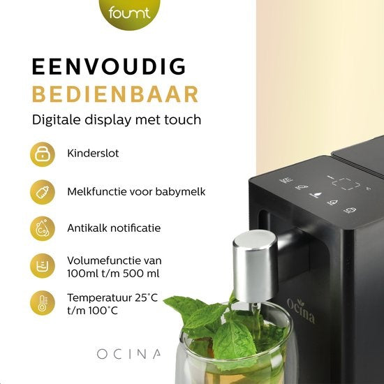 Distributeur d'eau chaude - Ocina - affichage numérique - Bouilloire instantanée de luxe - 3 litres - Noir