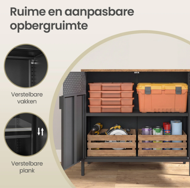 Joyfurnos : meuble de rangement noir avec porte et étagère réglable - 80 x 40 x 76 cm