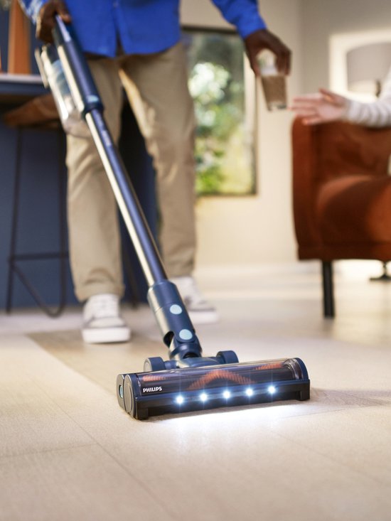 Philips Aspirateur-balai avec fonction serpillière XC5141/01 Aqua - Sans fil et sans sac - Suceur avec éclairage LED - Dépoussiéreur - Autonomie de la batterie jusqu'à 60 min - Léger - Bleu