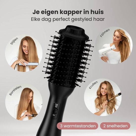 Auronic Brosse-sèche-cheveux 4 en 1 - Airstyler - Peignes - Coiffures - Boucles - Séchage - Brosse à boucler de 37 mm - Flux d'air à 360 degrés - Noir/Noir