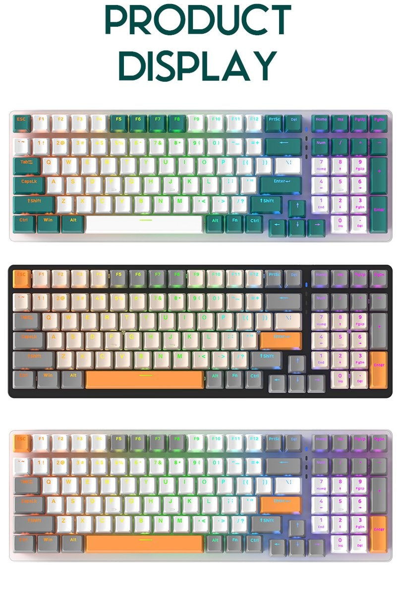 "Clavier de jeu mécanique Fuegobird K3 - 100 touches - Switch rouge - QWERTY - Rétroéclairage RGB - Gris/Orange"