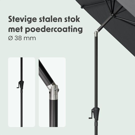 LifeGoods Parasol - Jardin - Ø350 cm - 30° inclinable - Imperméable - UPF50+ - Gris foncé
