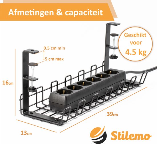 Support de câbles Stilemo 38 CM  - Organisateur de câbles - 10 KG de capacité de charge - Noir