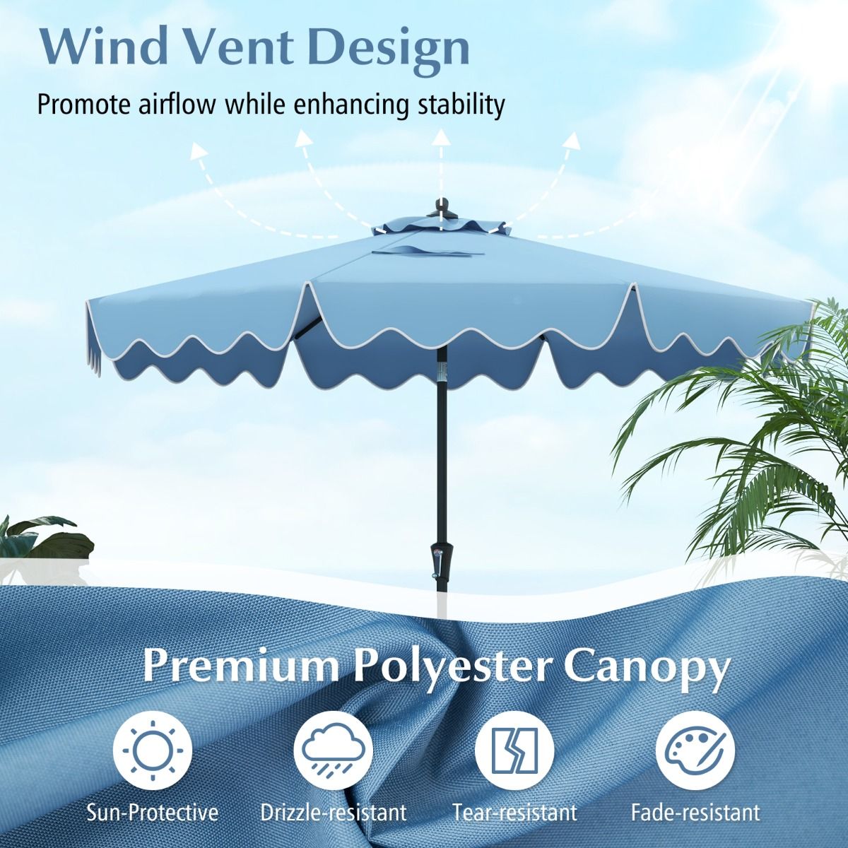 Coast Parasol 270 cm Navy Blue - Parasol de jardin avec manivelle, Volant et inclinaison de 25° Parasol de terrasse avec 8 côtes