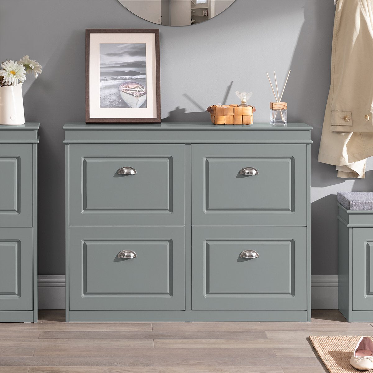 SoBuy FSR79-HG Meuble à chaussures avec 4 abattants - Meuble à chaussures avec 8 étagères - Meuble à chaussures peu encombrant pour couloir - MDF gris - 105x83x24cm