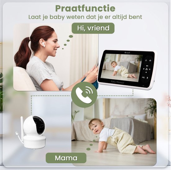 Babyphone Saaf - Caméra et moniteur inclus - Contrôlable/inclinable - Fonction de conversation - Écran 5 pouces