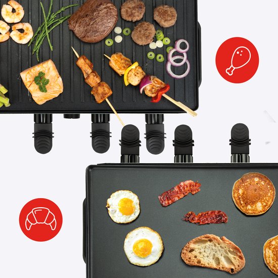 Bourgini Gourmet Raclette Pure - Set gourmet avec plaque réversible pour le gril et la cuisson - Raclette 8 personnes - 21x42 cm - Revêtement sans PFAS - Thermostat réglable - 8 spatules et poêles incluses