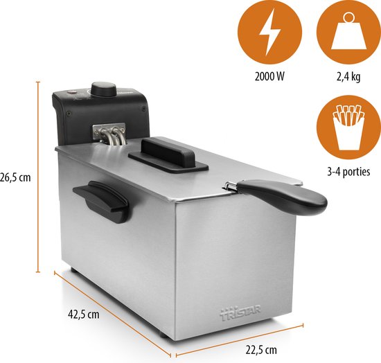 Friteuse Tristar 3 litres - FR-6946 - Puissance 2000 W - Zone froide - Acier inoxydable