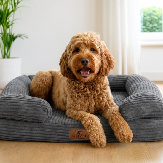 By Cee Cee Panier orthopédique pour chien - Coussin orthopédique pour chien - Lit pour chien - Tissu côtelé - Pour chiens de taille moyenne - Gris - 108x81cm - Luca