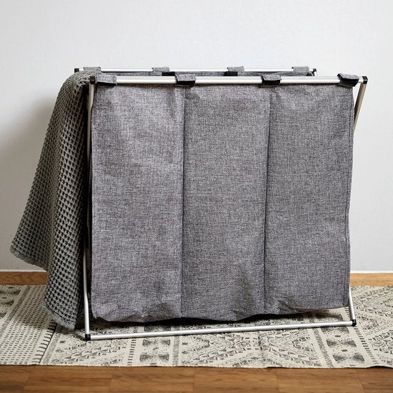 Panier à linge Wenko à 3 compartiments avec fermeture à cordon - 3 compartiments - sans couvercle - 130 litres