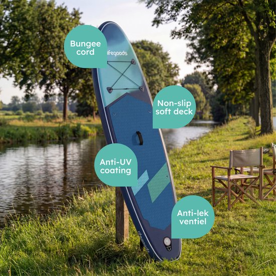 Planche de SUP LifeGoods Allround Compact - avec siège - capacité de charge de 100 kg - 300 x 76 cm - gonflable - kit SUP complet - bleu/vert
