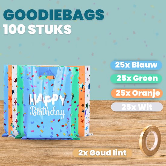 Feestio Sacs à partager 100 pièces - 17 x 25 cm - Sacs à bonbons - Sacs à friandises Fête d'enfants - Sacs à cadeaux - Anniversaire