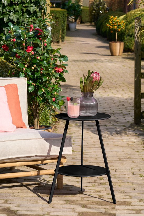 Mica Decorations Seattle : table d'appoint ronde d'extérieur - table basse - table de salon d'extérieur - peut également servir de petite table pour plantes ou de support pour plantes - métal - 58 x 46 cm - noir