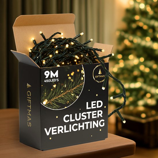 Giftmas Christmas Tree Lights - Lumières de Noël pour l'extérieur - 9M Cluster Lights - 450 Warm White LEDs - Indoor and Outdoor - Warm Atmosphere Lights
