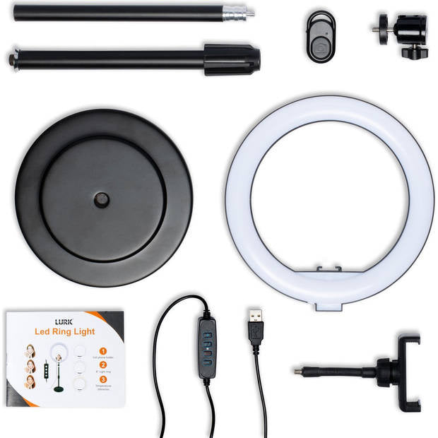Ensemble de lampes annulaires - LURK® - LED de 8 pouces - Trépied réglable - Télécommande - Convient pour smartphone