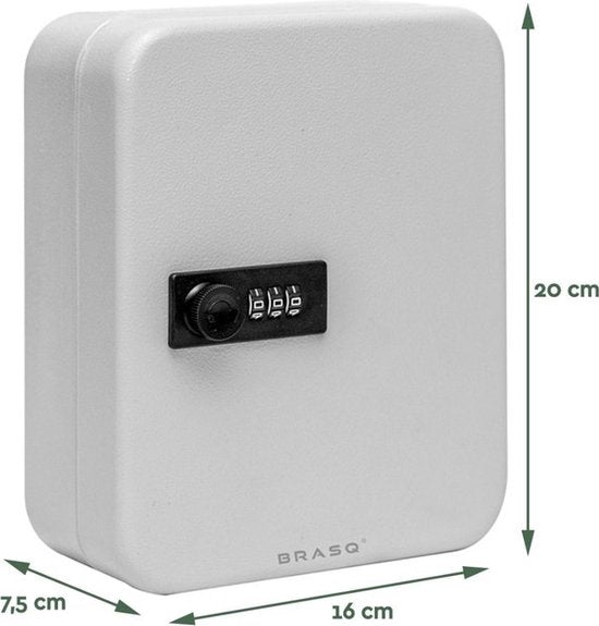 BRASQ Coffre à clés 20 clés avec serrure à combinaison - Coffre à clés, armoire à clés KC300 Gris avec serrure à combinaison