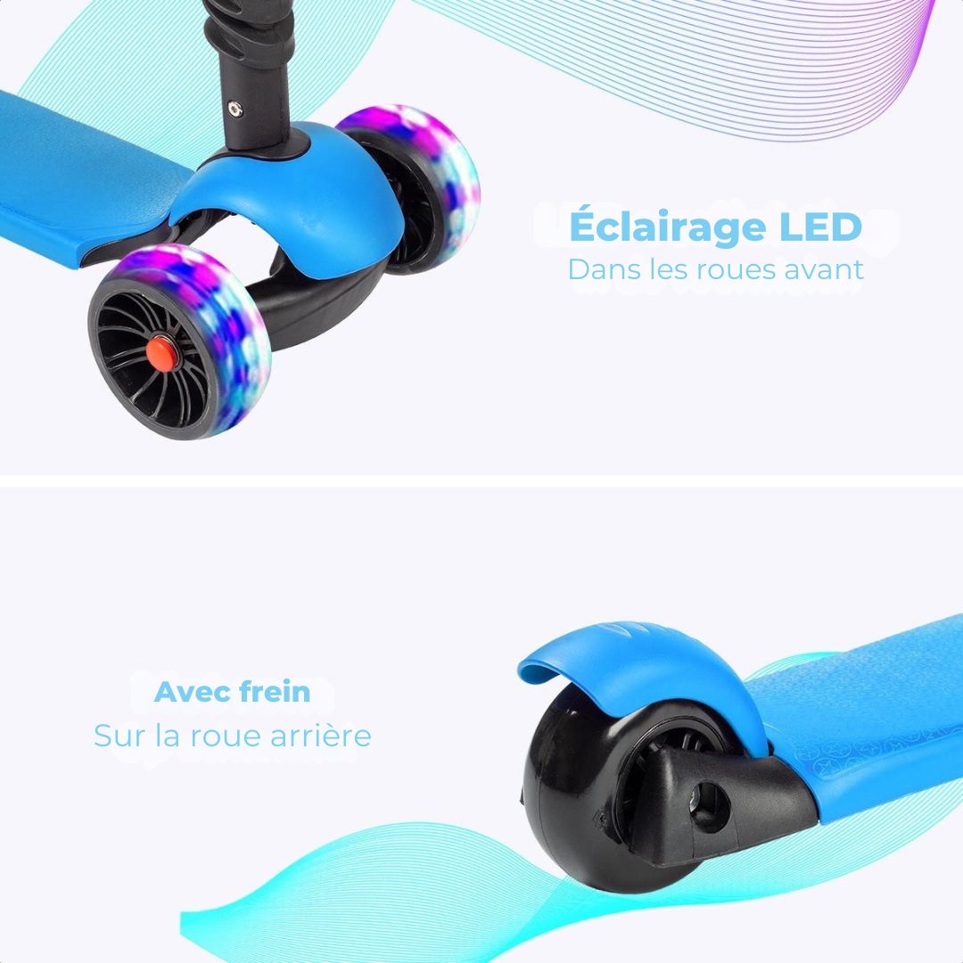 Scooter pour enfants LifeGoods MultiRider - Étape 3-8 ans - Siège réglable - Roues lumineuses - Garçons/Filles - Bleu