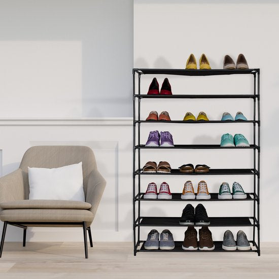 étagère à chaussures haute - 10 étages - métal - tissu - 83 cm de large - noir