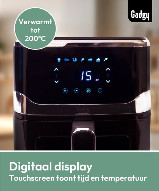 Friteuse à air chaud Gadgy 5 L avec hublot – 1 400 W – Friteuse à air chaud numérique – 7 programmes préprogrammés – Écran tactile – Jusqu’à 200 °C – Friture saine sans huile