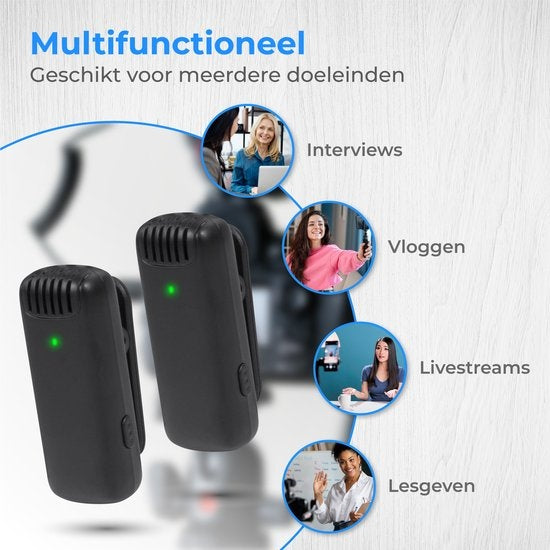 Nuvance - Microphone sans fil - 2 pièces avec étui de chargement - Microphone Tie Pin - Usb C - Microphone Lavelier - Plug & Play