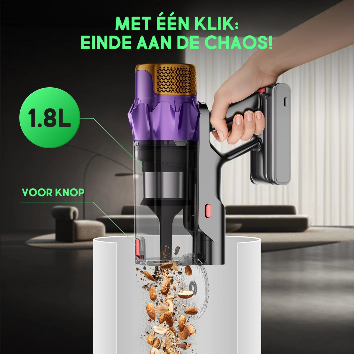Aspirateur balai sans fil Daynee 65 kPa - Jusqu'à 70 minutes d'autonomie - Brosse anti-bouloches avec LED - Idéal pour les poils d'animaux - Or