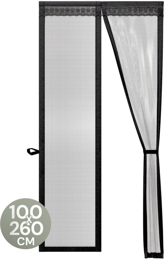 O'DADDY® Rideau de porte Deluxe FIBER - Rideau anti-moustiques magnétique - Pour les nouvelles constructions et les portes standard - Installation facile - Moustiquaire de porte noire - 100x260 cm