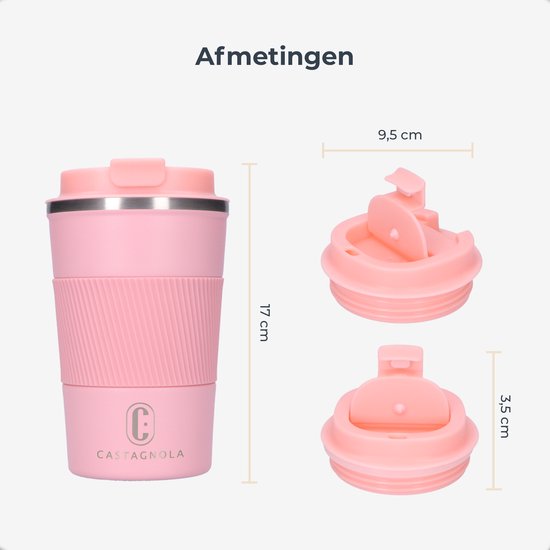 Castagnola Thermos Cup - Coffee Mug To Go - Travel Mug for Coffee and Tea - Tea Mug - 380 ML - stainless steel - Pink