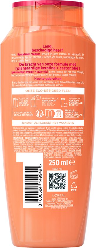 L'Oréal Paris Elvive Dream Lengths Shampooing - Pour cheveux longs et abîmés - Shampooing réparateur - 250 ml