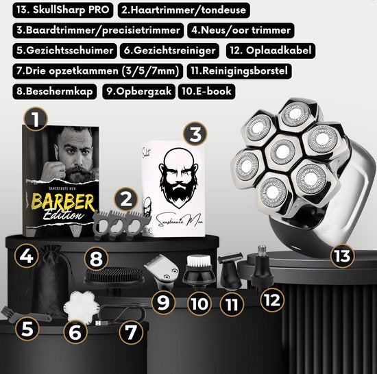 Rasoir - Tondeuse - Tondeuse à cheveux - Sansbeauté® SkullSharp PRO MAGNETIC - Rasoir électrique visage et tête - Raser - Raser la tête - Wet & Dry - Chargement sans fil - Electrique