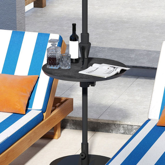 Table de parasol réglable Costway 50 cm – Plateau rond en HDPE avec trou pour parasol – 38-48 mm – Café/Blanc/Noir