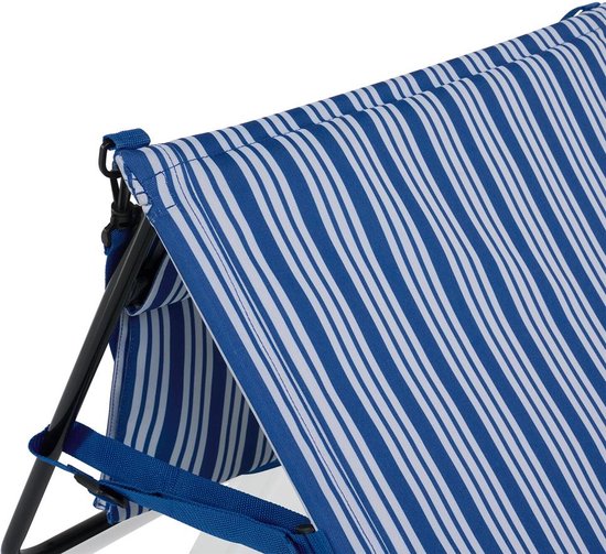 Chaise de plage et transat Campart BE-0421 - Transat et chaise pliables - Tapis de plage avec dossier réglable - Avec coussin de tête amovible - Bleu et blanc