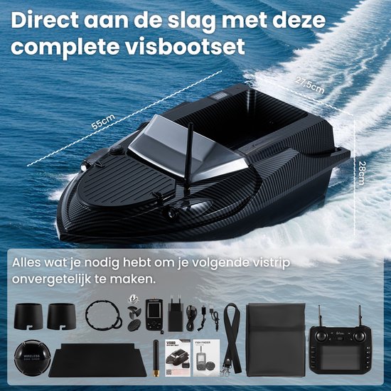 Baitboat T70 - avec GPS et détecteur de poissons - Baitboat Carpe - Charge utile jusqu'à 3kg - Baitboat - 800m de portée - Noir - de Faas