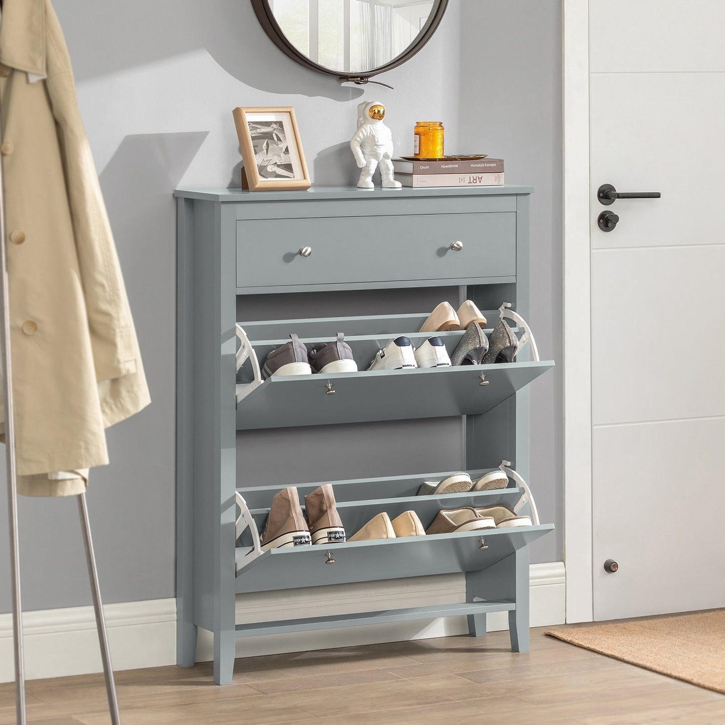 SoBuy - Meuble à chaussures avec 2 abattants et 1 tiroir - 80 x 25 x 108 cm - Gris