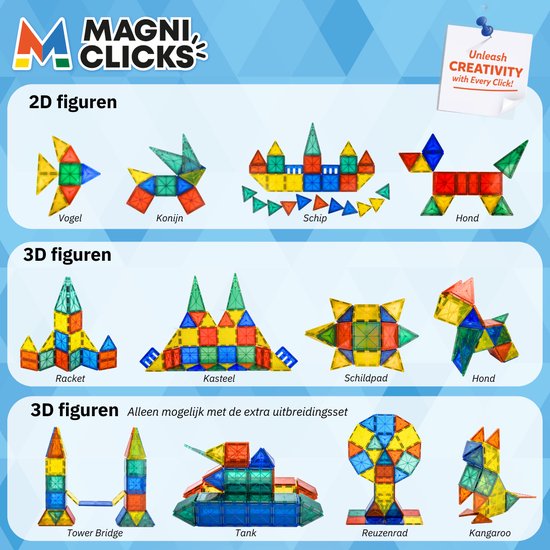 MagniClicks Magnetic Tiles 35 pieces - Jouets magnétiques - Montessori - Tuiles magnétiques - Blocs de construction