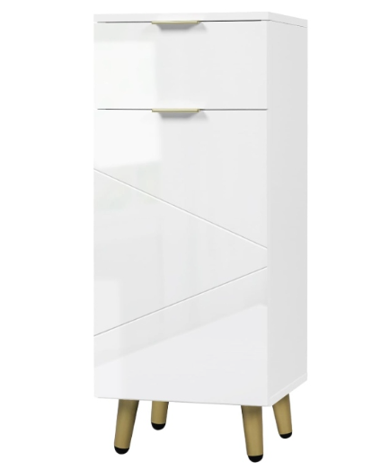 Meuble-lavabo Woltu – Avec 2 portes à panneaux, une étagère réglable et des détails dorés – À placer sous le lavabo – Bois composite blanc et doré – 60 x 60 x 30 cm