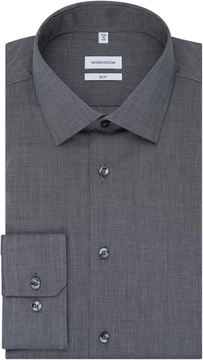 Seidensticker Chemise d'affaires pour hommes, slimfit, thermocollant, col Kent, manches longues, 100% coton, gris foncé, 43