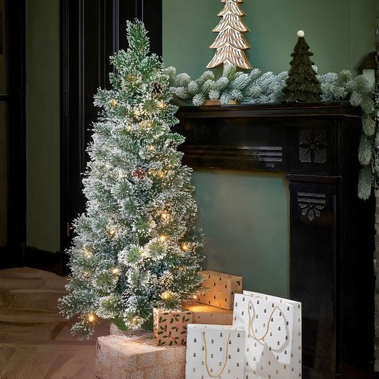 Black Box Trees Vandans : sapin de Noël artificiel avec éclairage, H 120 x Ø 60 cm - Sapin artificiel avec décorations de Noël - Sapin de Noël artificiel aux branches enneigées - Vert